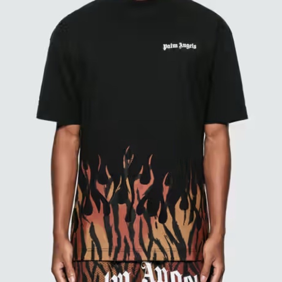 Palm Angels Flames Graphic Tee Black Red Designer Streetwear T-Shirt Medium - Picture 2 of 8